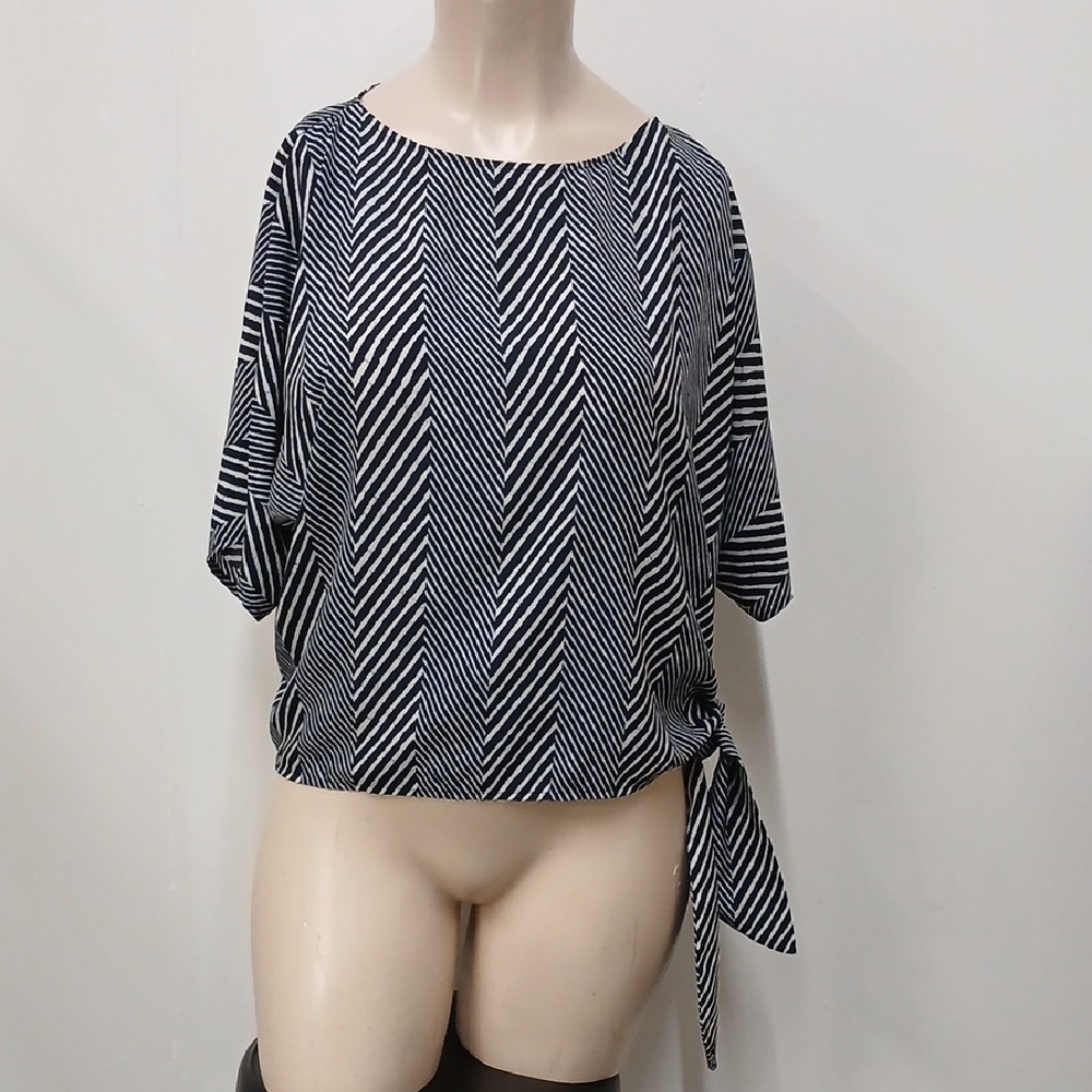 MICHAEL Michael Kors Blue and White Blouse with Side Tie Size L
